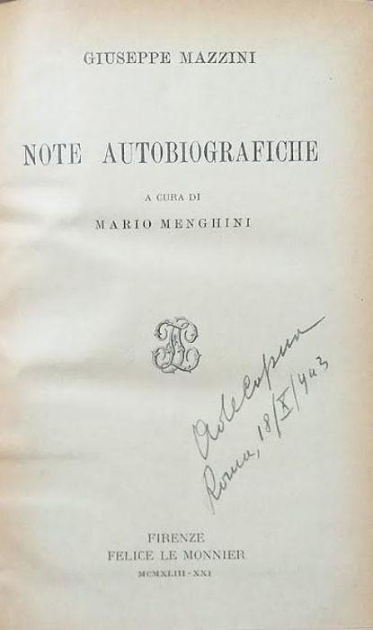 Note autobiografiche - Giuseppe Mazzini - copertina