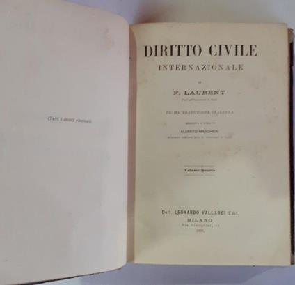 Diritto civile internazionale Volume 4 - F. Laurenti - copertina