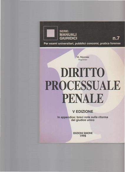 Diritto processuale penale - Mario Mercone - copertina