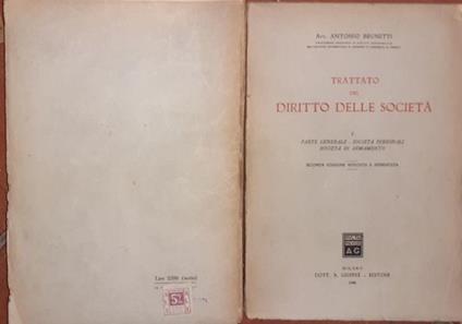 Trattato del diritto delle societa' I - Antonio Brunetti - copertina