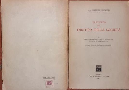 Trattato del diritto delle societa' I - Antonio Brunetti - copertina