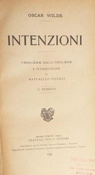 Intenzioni - Oscar Wilde - copertina