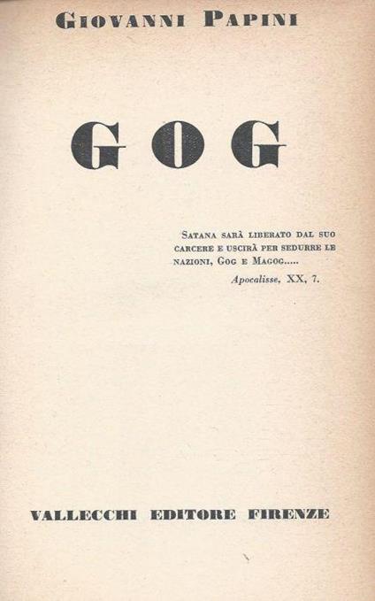 Gog - Coll. Opere Di Giovanni Papini - Giovanni Papini - copertina