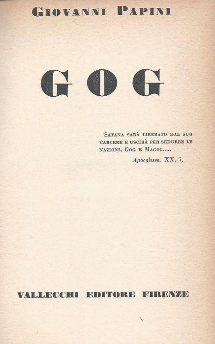 Gog - Coll. Opere Di Giovanni Papini - Giovanni Papini - copertina
