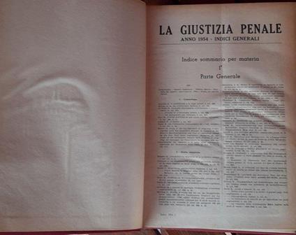 La giustizia penale anno 1954 indici generali - A. N. Fabian - copertina
