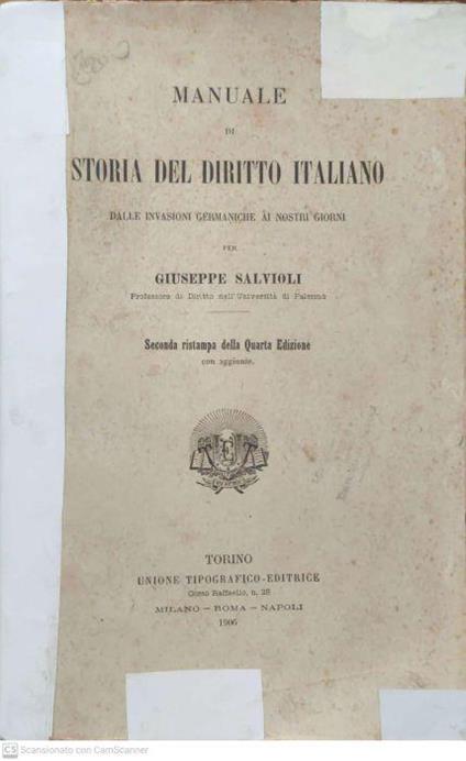 Manuale di storia del diritto italiano, dalle invasioni Germaniche ai nostri giorni - Giuseppe Salvioli - copertina