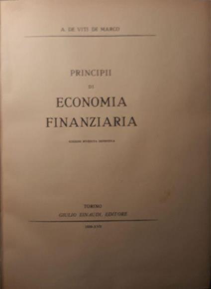 Principi di Economia Finanzaria - Antonio De Viti De Marco - copertina