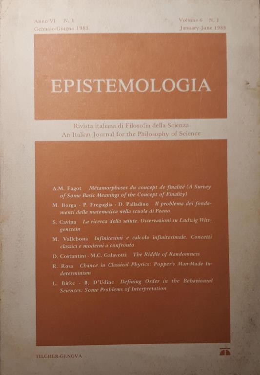 Epistemologia (rivista italiana di filosofia della scienza) - copertina