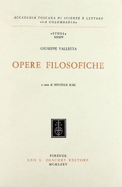 Opere filosofiche - Giuseppe Valletta - copertina