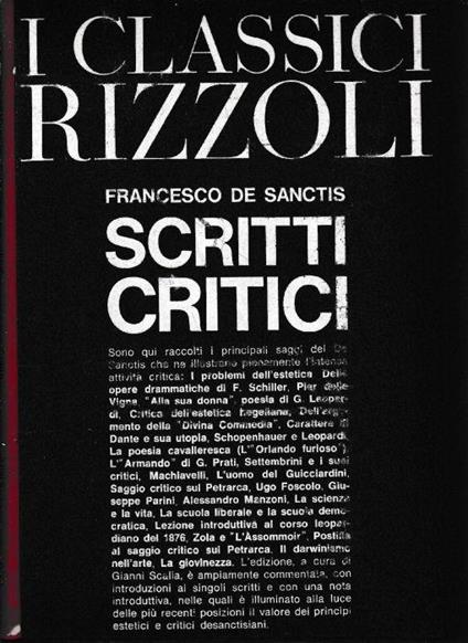 Francesco De Sanctis Scritti critici - Gianni Scalia - copertina