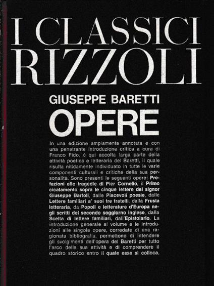 Giuseppe Baretti opere - Franco Fido - copertina