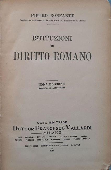 Istituzioni di diritto romano - Pietro Bonfante - copertina