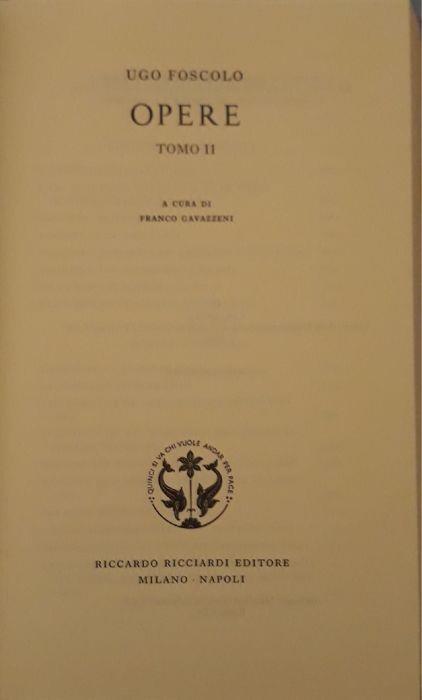 La letteratura italiana Ricciardi: Opere (tomo II) - Ugo Foscolo - copertina
