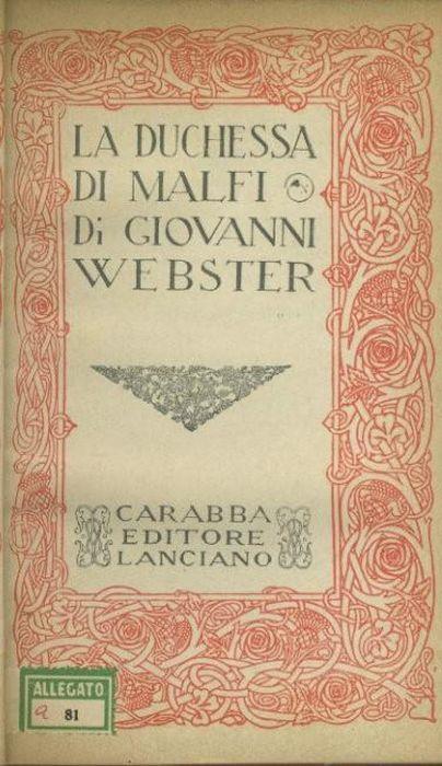 La duchessa di Malfi - Giovanni Webster - copertina