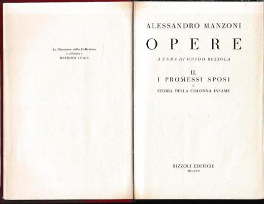 Alessandro Manzoni Opere. II - I promessi sposi, un volume - Guido Bezzola - copertina