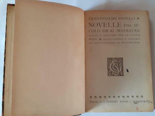 Novelle dal secolo XIII al secolo XX - Ermenegildo Pistelli - copertina