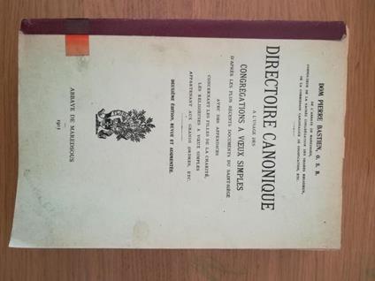 Directioire Canonique a l'usage des Congregations a voeux simples - copertina