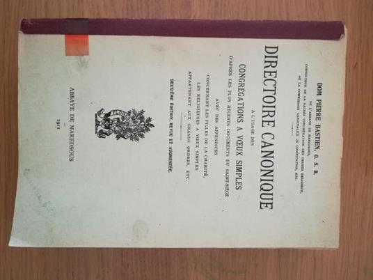 Directioire Canonique a l'usage des Congregations a voeux simples - copertina