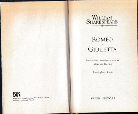 William Shakespeare Tutte le opere. Romeo e Giulietta. Testo Inglese a  fronte - William Shakespeare - Libro Usato - Fabbri 