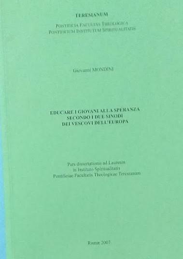 Educare i giovani alla speranza secondo i due sinodi dei vescovi dell'Europa - Giovanni Mondini - copertina