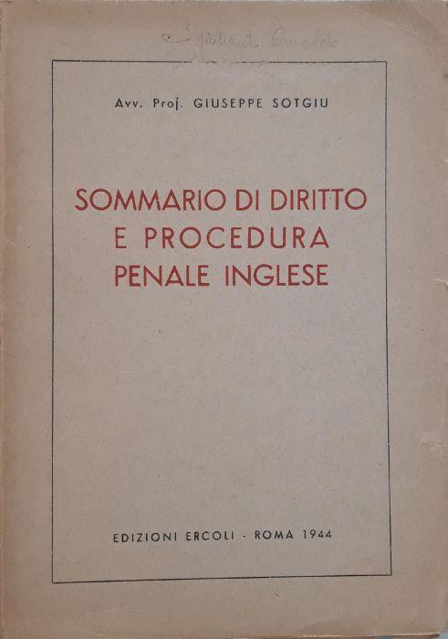 Sommario di diritto e procedura penale inglese - Giuseppe Sotgiu - copertina