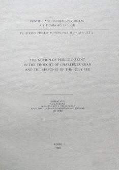 The notion of Public Dissent in The Thoughtof Charles Curran and The Response of The Holy See - copertina