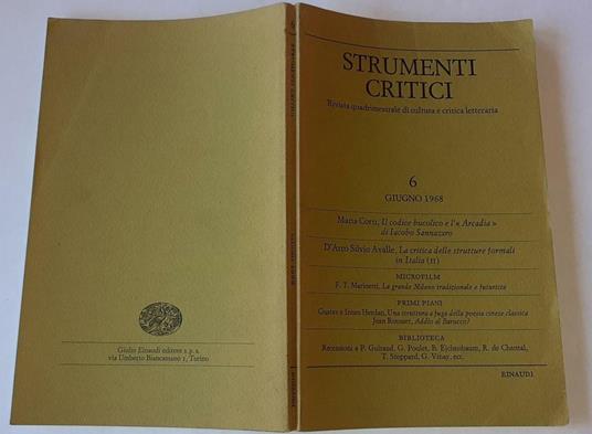 Strumenti critici 6 giugno 1968 - Maria Corti - copertina
