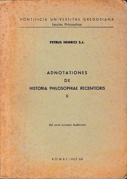 Adnotationes de historia philosophiae recentioris II - Peter Henrici - copertina