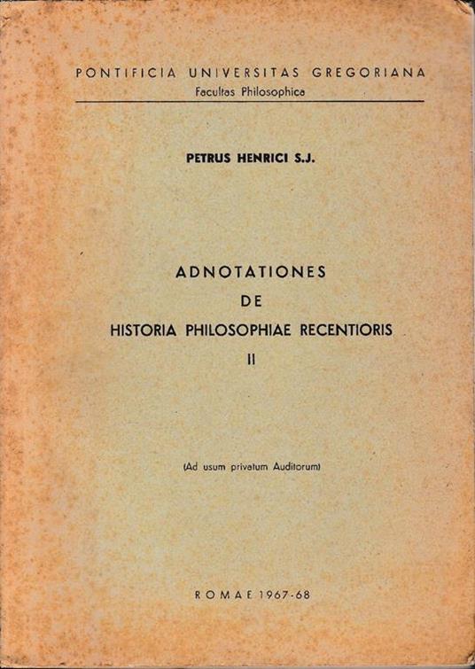 Adnotationes de historia philosophiae recentioris II - Peter Henrici - copertina