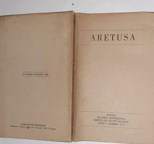 Aretusa. Rivista di varia letteratura diretta da Fausto Nicolini Anno 1 Numero 5-6 - copertina