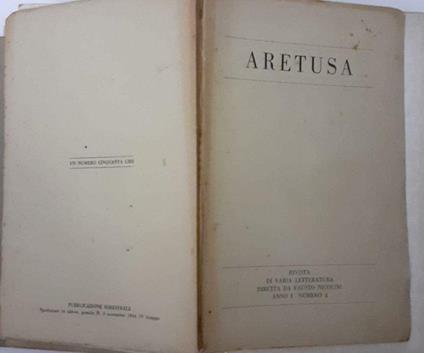 Aretusa. Rivista di varia letteratura diretta da Fausto Nicolini. Anno 1 Numero 4 - copertina