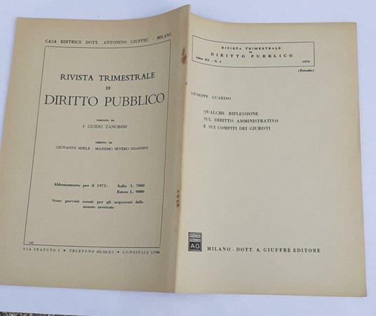 Qualche riflessione sul diritto amministrativo e sui compiti dei giuristi - Giuseppe Guarino - copertina