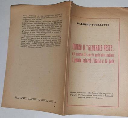 Contro il "Generale peste.." e il governo che apre le porte allo straniero il popolo salvera' l'Italia e la pace - Palmiro Togliatti - copertina