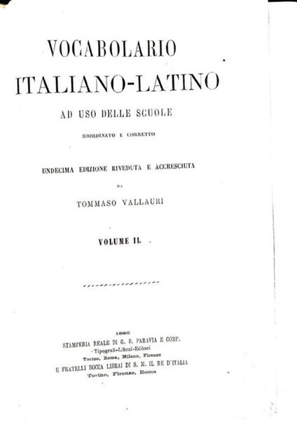 Vocabolario italiano-latino - Tommaso Vallauri - copertina