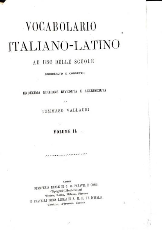 Vocabolario italiano-latino - Tommaso Vallauri - copertina