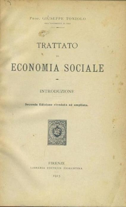 Trattato di economia sociale - Giuseppe Toniolo - copertina