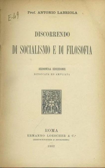 Discorrendo di socialismo e di filosofia - Antonio Labriola - copertina