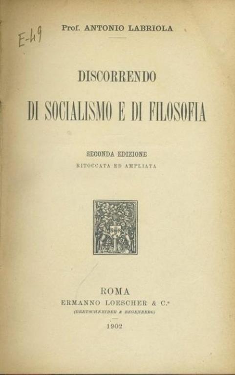 Discorrendo di socialismo e di filosofia - Antonio Labriola - copertina
