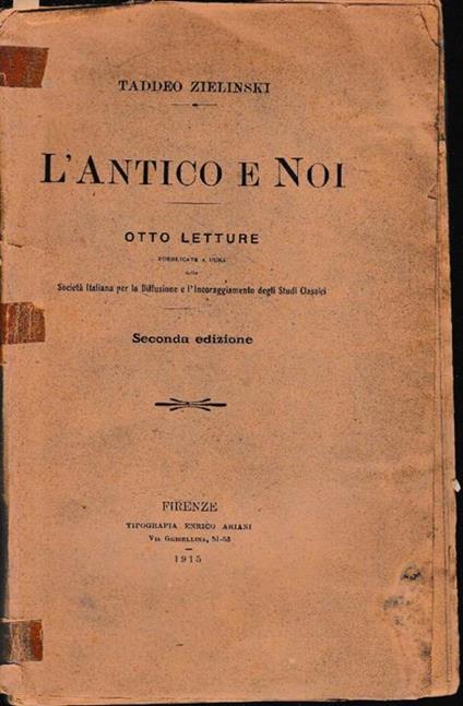 L' antico e noi, otto letture - copertina