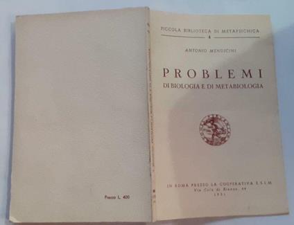 Problemi di biologia e di metabiologia - A. Mendicini - copertina