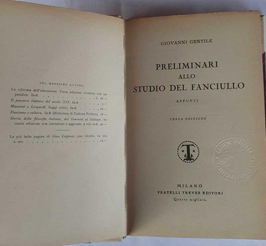 Preliminari allo studio del fanciullo - Giovanni Gentile - copertina