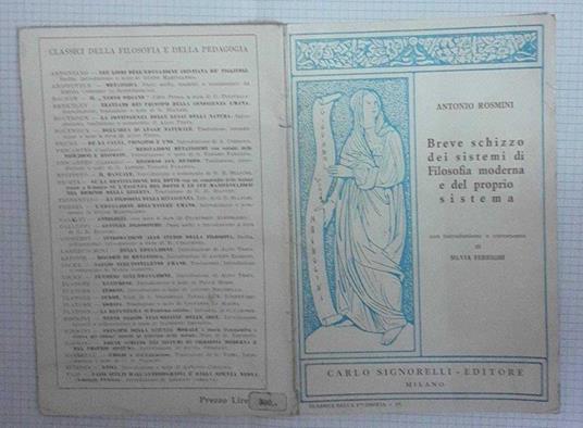 Breve schizzo dei sistemi di filosofia moderna e del proprio sistema - Antonio Rosmini - copertina