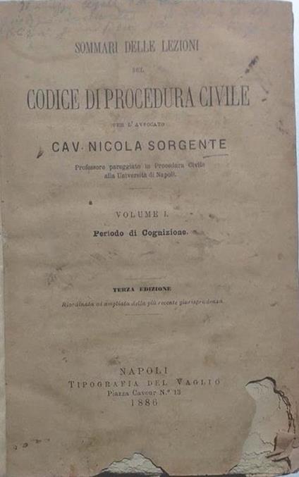 Sommari delle lezioni sul Codice di Procedura Civile. Volume I,Periodo di cognizione - copertina