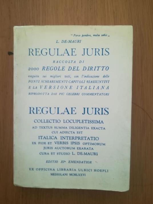 Regulae juris - L. De Mauri - copertina
