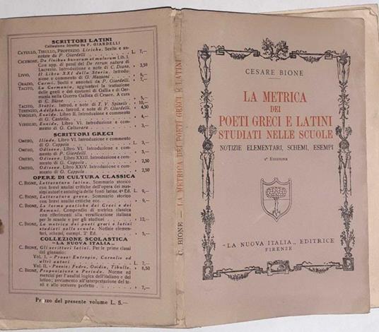 La metrica dei poeti greci e latini studiati nelle scuole - Cesare Bione - copertina