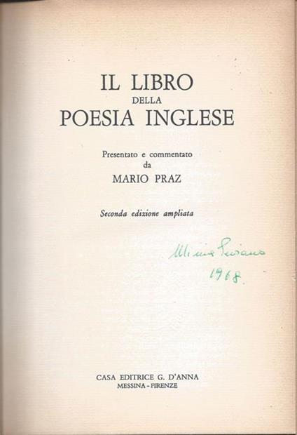 Il libro della poesia inglese - Mario Praz - copertina