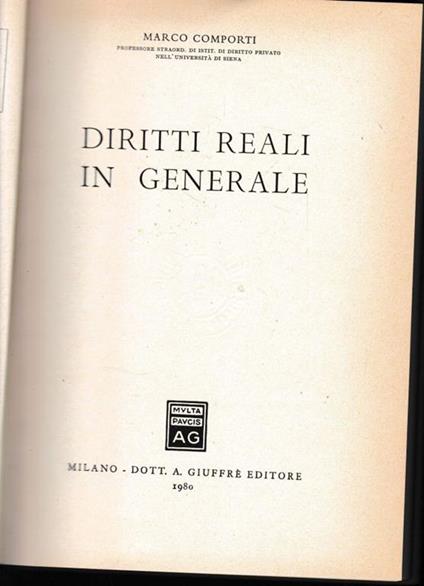 Diritti reali in generale - Marco Comporti - copertina