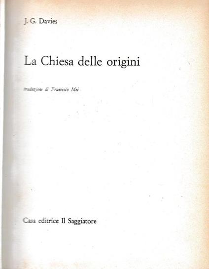 La Chiesa delle origini - J. G. Thwaites - copertina