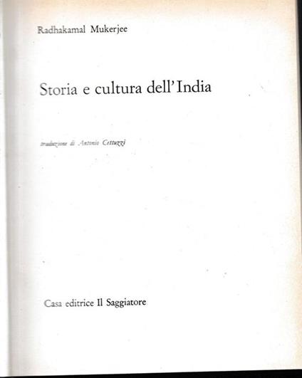 Storia e cultura dell'India - Radhakamal Mukerjee - copertina