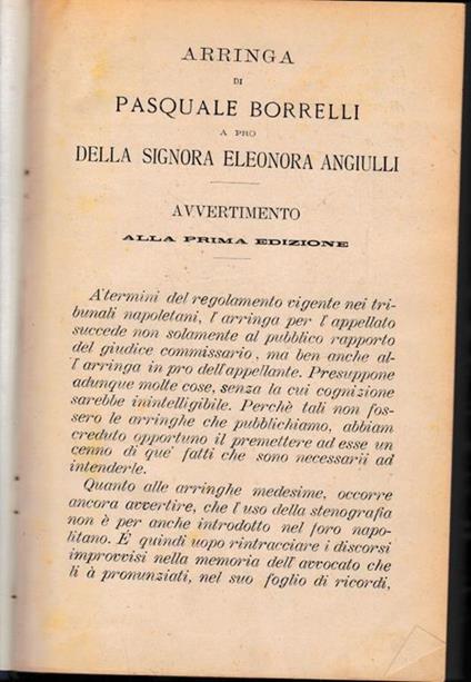 Arringa di Pasquale Borrelli a pro della signora Eleonora Angiulli - Pasquale Borrelli - copertina